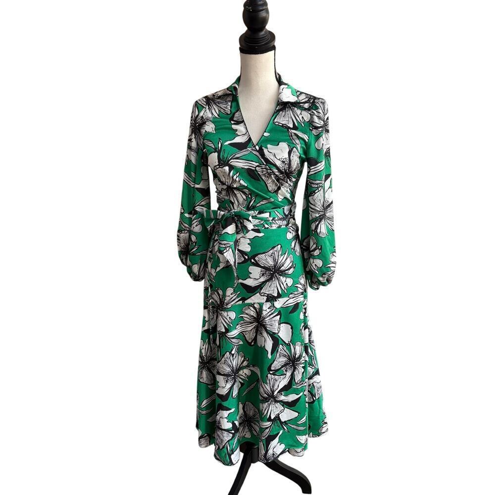 Alexis Floral Wrap Top & Midi Skirt Set Green White Print Women’s Large Resort